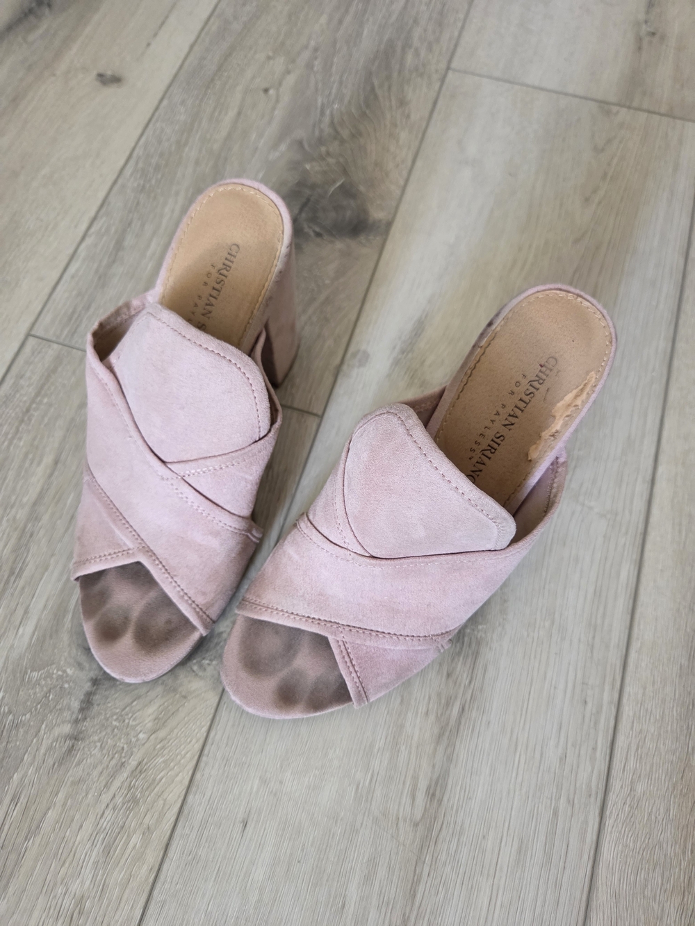 Christian Siriano Blush Suede Open-Toe Crossover Mules